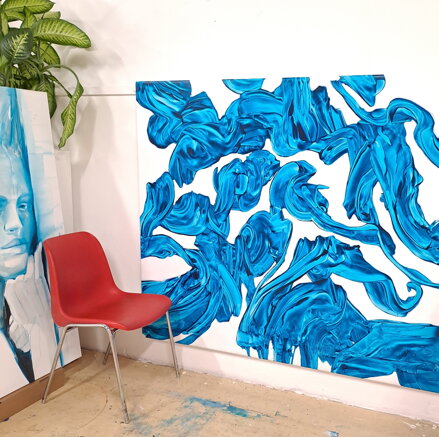 Greenblau experimental, 140 x 160 cm