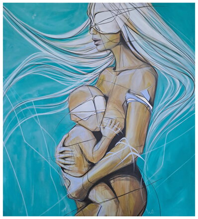 Mother_turquise / special print / 120 x 110 cm