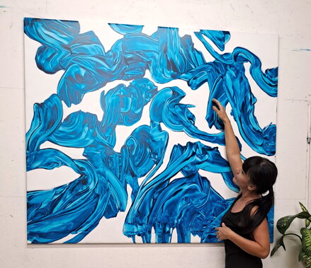 Greenblau experimental, 140 x 160 cm