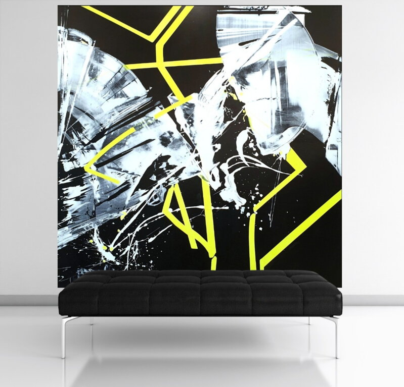White on black neon, 200 x 200 cm 